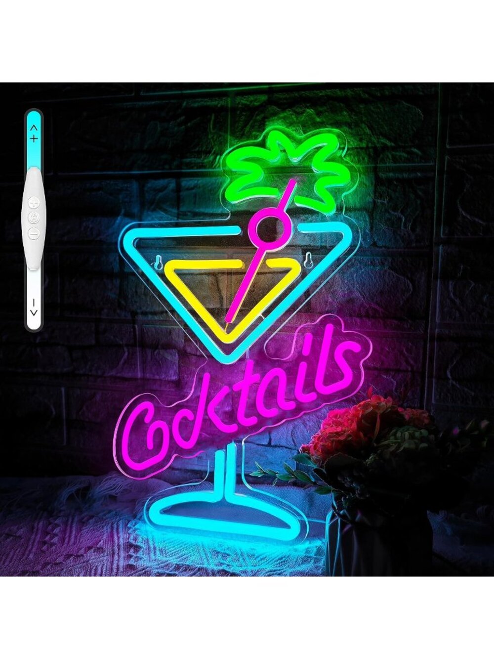 Cocktails Neon Sign Blue Pink Acrylic Cocktails LED Light Cocktails Neon Light